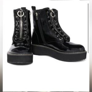 DKNY RHI black patent lace up boots NWT 6 M